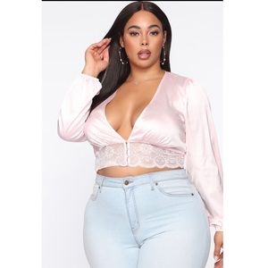Fashion Nova | Satin Lace Trim Long Sleeve Blouse
